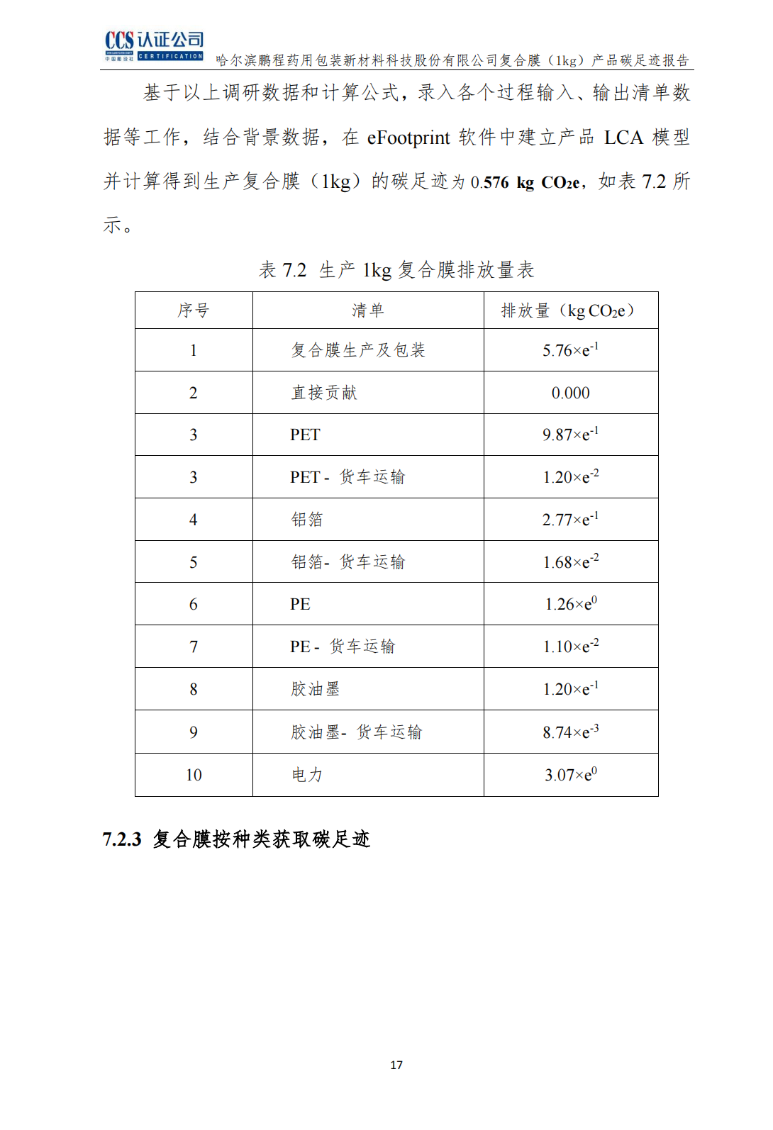 鵬程新材產(chǎn)品碳足跡報(bào)告